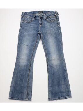 Y2K Express ReRock Womens 8 Short Thick Stitch Flared Boot Cut Denim Jeans Blue
